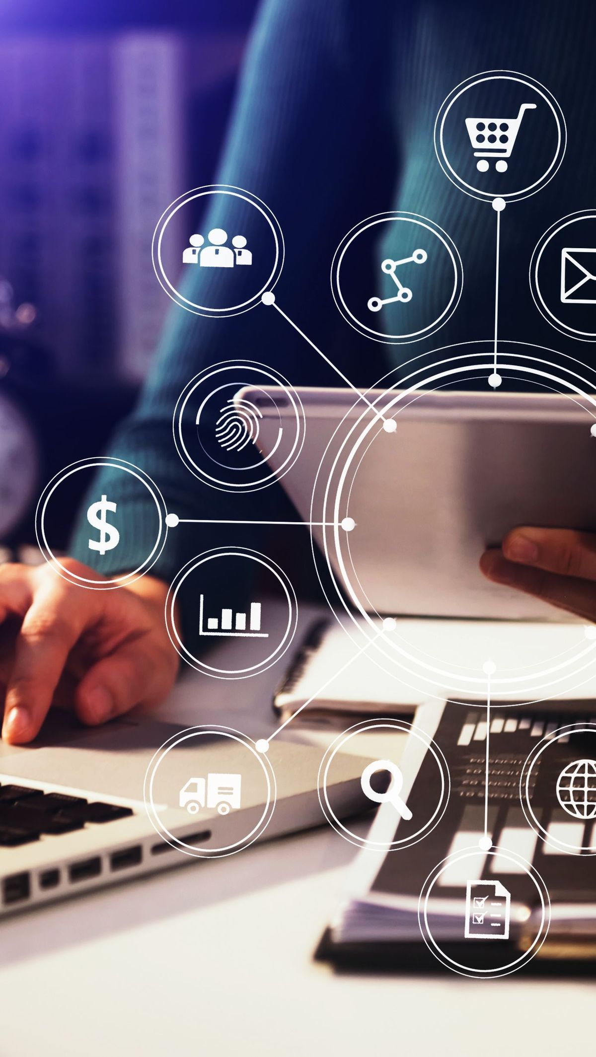 businesswoman working with smart phone and laptop and digital t